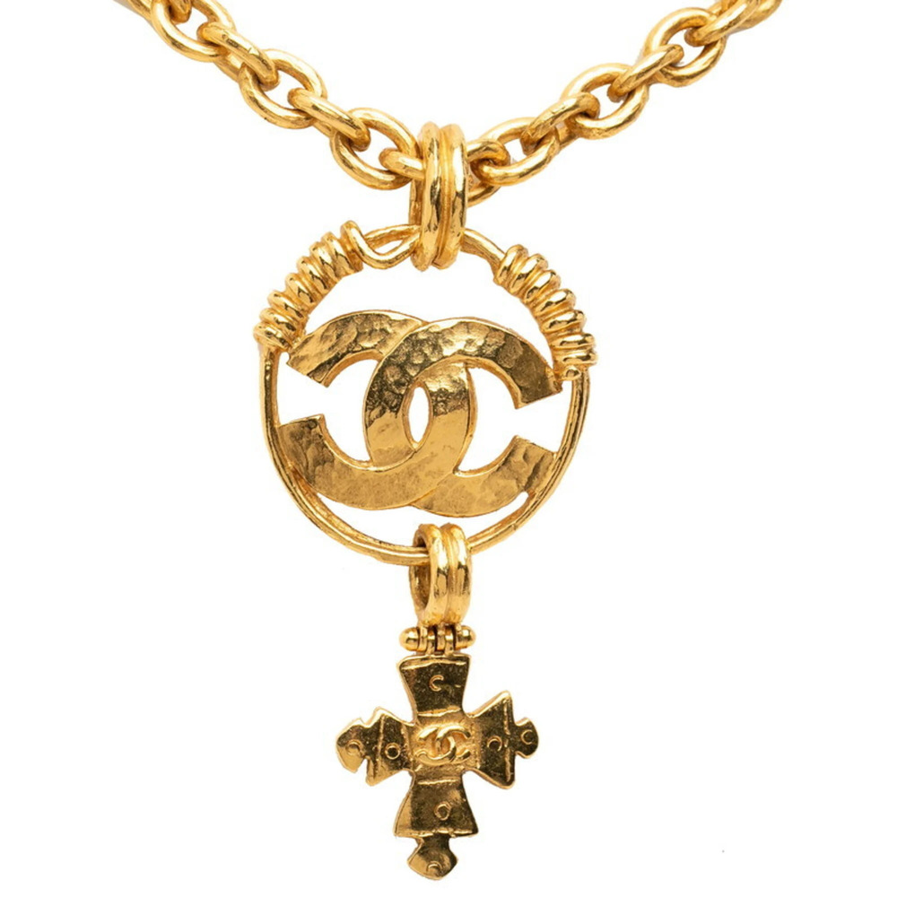 Chanel Coco Mark Cross Vintage Chain Necklace 94P Gold Plated Women's CHANEL